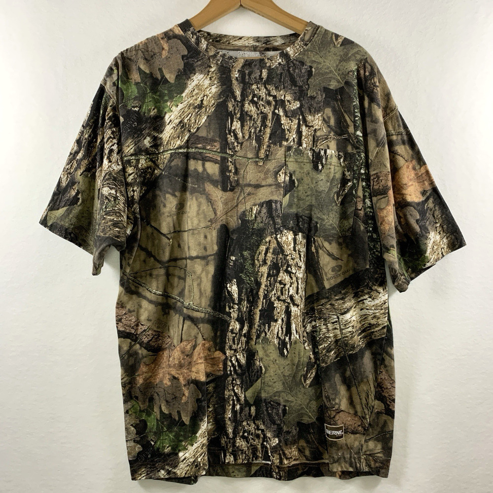 Berne Outdoor Mens Camo T Shirt Sz‎ M Hunting Mossy Oak Thick Cotton Holes